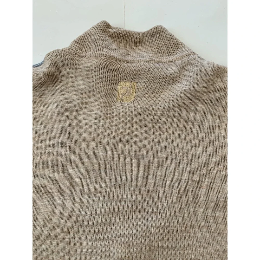 Footjoy Quarter Zip Golf Sweater Mens XXL Tan Beige Argyle 100% Wool Wind Logo
